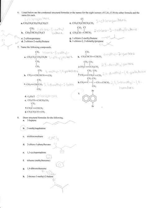 Complete organic chemistry worksheet answers